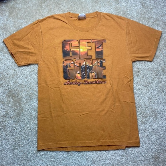 Harley Davidson Men’s Orange Tee Size Medium - Picture 1 of 7